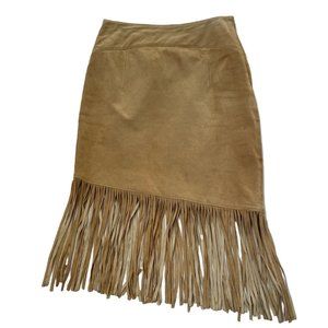 Bebe Angled Fringe Suede Skirt
